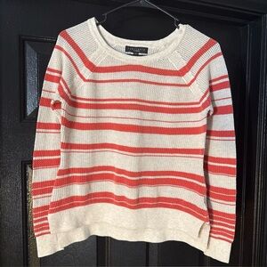 Sanctuary for Anthropologie Coral and Cream Striped Open Knit Sweater (S) Small